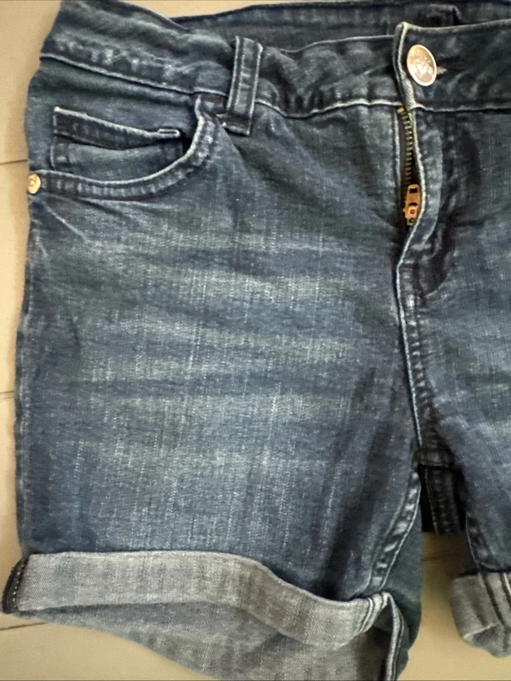 Justice Girls Dark Blue Denim Roll-Cuff Shorts size 14